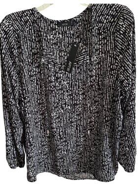 NWT APT 9 Women's Long Sleeve Blouse, Black/White, XL